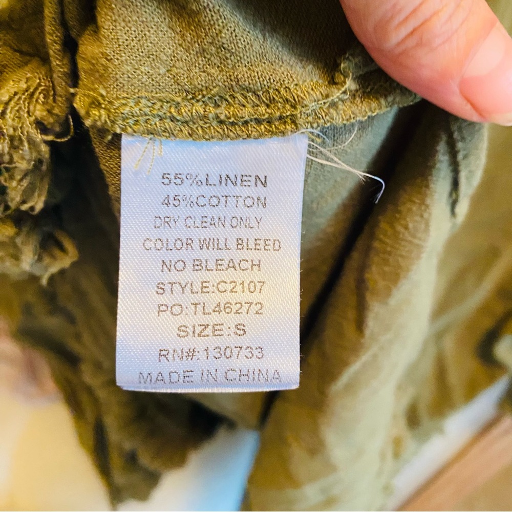⭐️ UMGEE Linen Blend Olive Green Fringe Hem Tunic Top - Picture 5 of 5